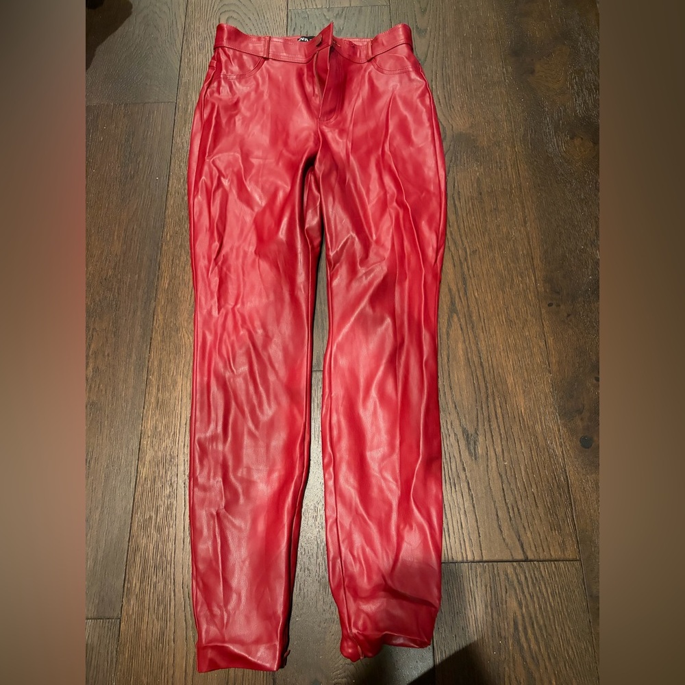 Zara Red Faux Leather Pants